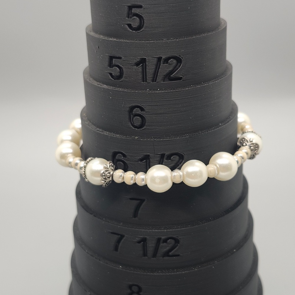 Round Faux Pearl Silver Accent Bead Bracelet 6.5"